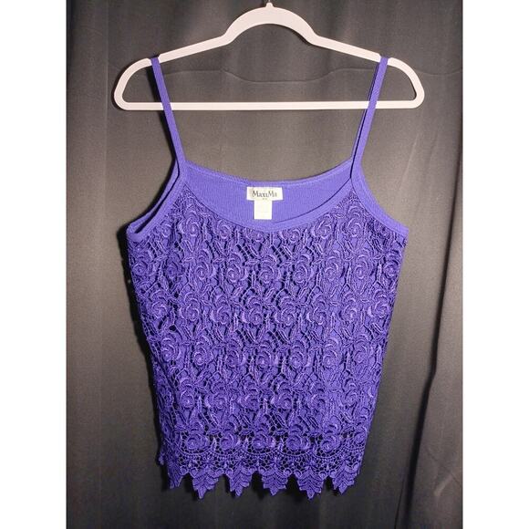 Vejaiz Tops - VTG Y2K Cami Crop Top XL Purple Ribbed Floral Crochet Lace Festival Rave Boho US